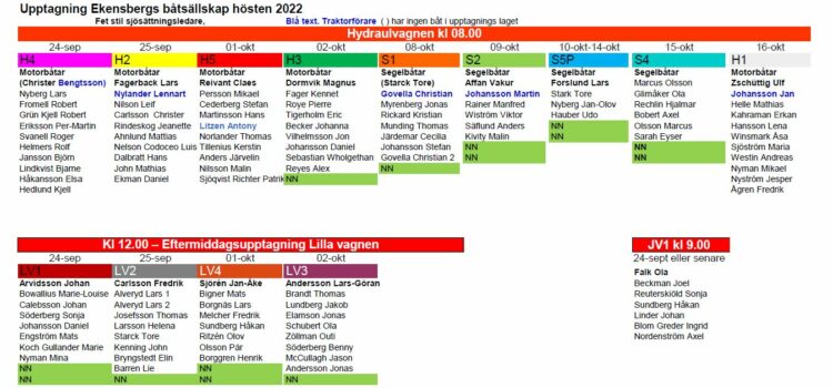 Upptagningsschema hösten 22 (Uppdaterad)